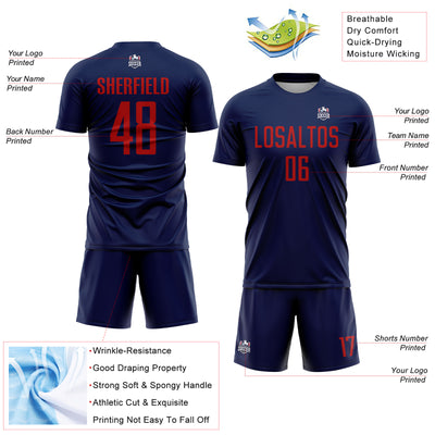 Custom Navy Red Sublimation Soccer Uniform Jersey