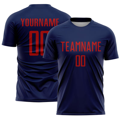 Custom Navy Red Sublimation Soccer Uniform Jersey