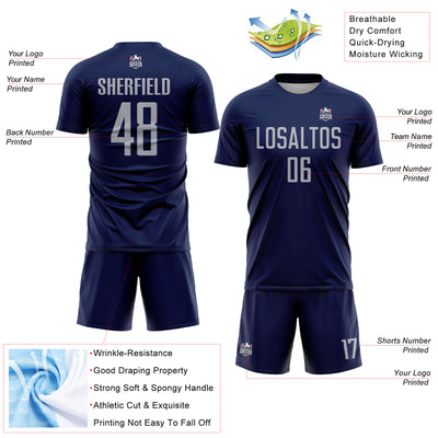 Custom Navy Gray Sublimation Soccer Uniform Jersey