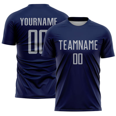 Custom Navy Gray Sublimation Soccer Uniform Jersey