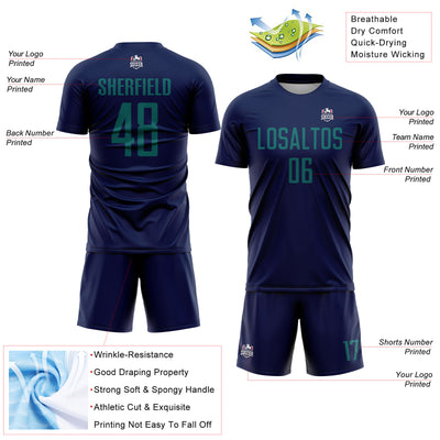 Custom Navy Teal Sublimation Soccer Uniform Jersey