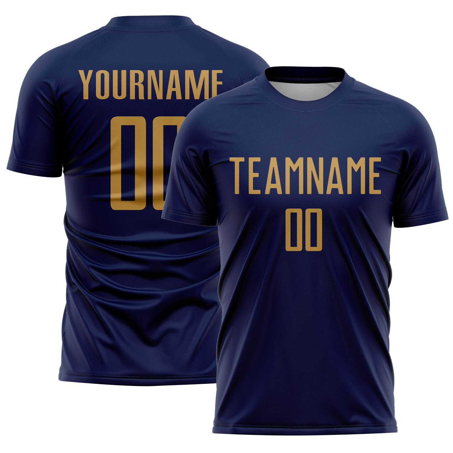 Custom Navy Old Gold Sublimation Soccer Uniform Jersey