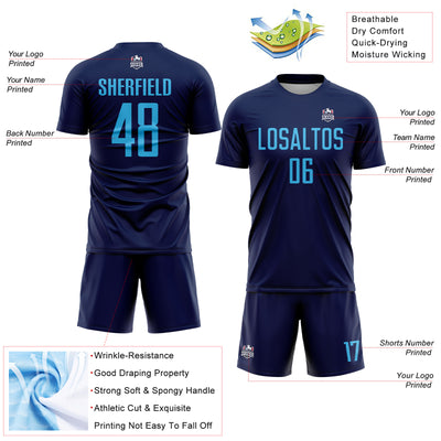 Custom Navy Sky Blue Sublimation Soccer Uniform Jersey