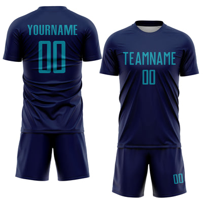 Custom Navy Teal Sublimation Soccer Uniform Jersey