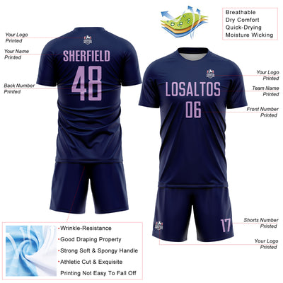 Custom Navy Light Purple Sublimation Soccer Uniform Jersey