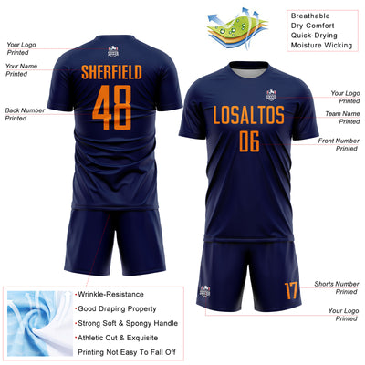 Custom Navy Bay Orange Sublimation Soccer Uniform Jersey