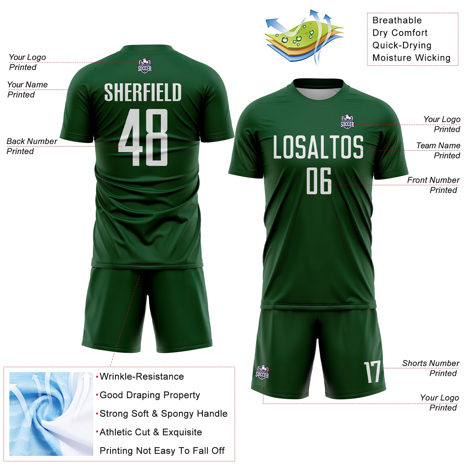 Custom Green White Sublimation Soccer Uniform Jersey