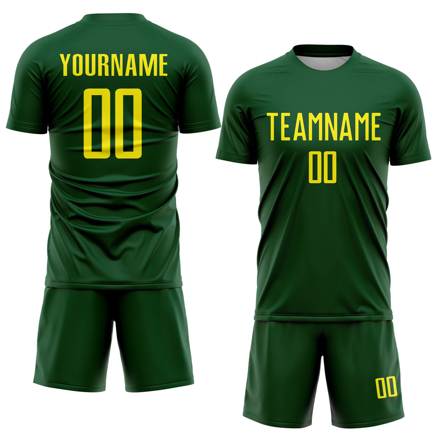 Custom Green Light Yellow Sublimation Soccer Uniform Jersey