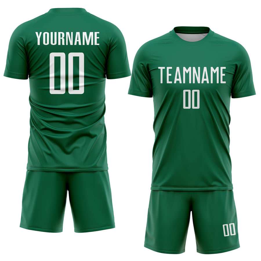 Custom Kelly Green White Sublimation Soccer Uniform Jersey