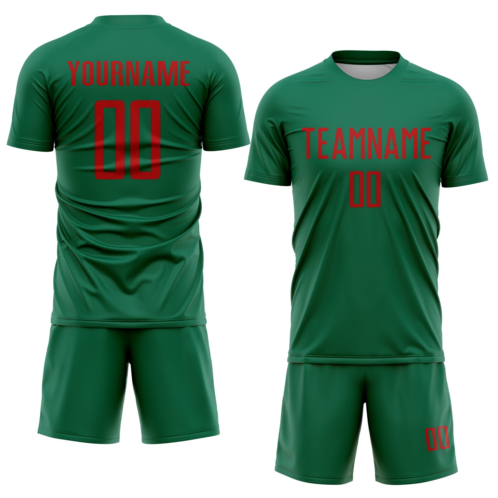 Custom Kelly Green Red Sublimation Soccer Uniform Jersey