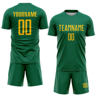 Custom Kelly Green Yellow Sublimation Soccer Uniform Jersey