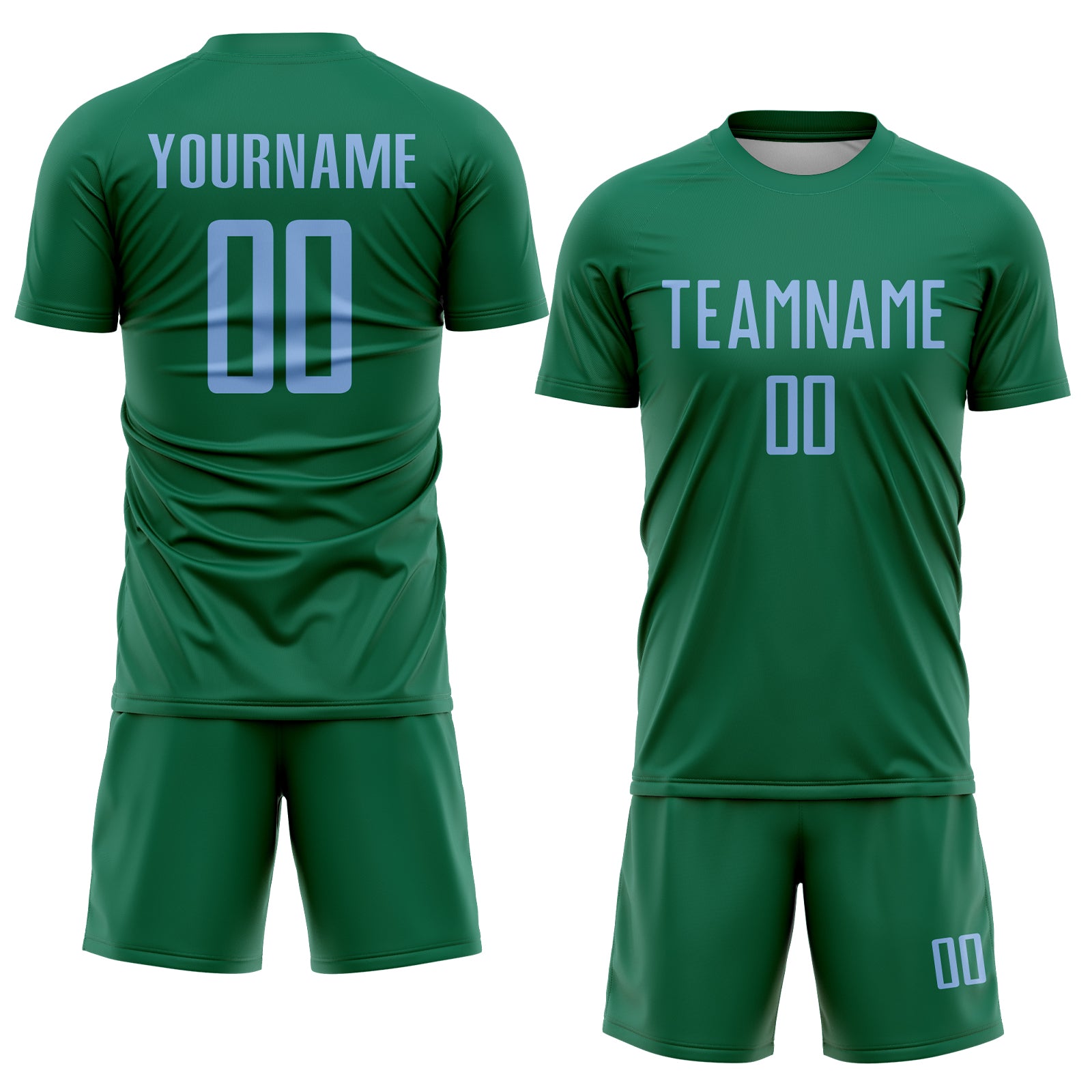 Custom Kelly Green Light Blue Sublimation Soccer Uniform Jersey