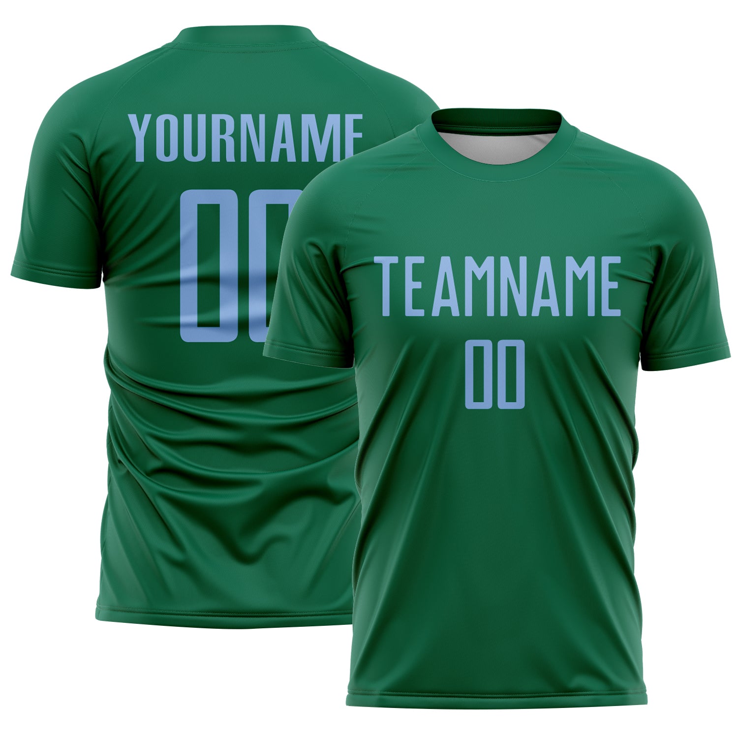 Custom Kelly Green Light Blue Sublimation Soccer Uniform Jersey
