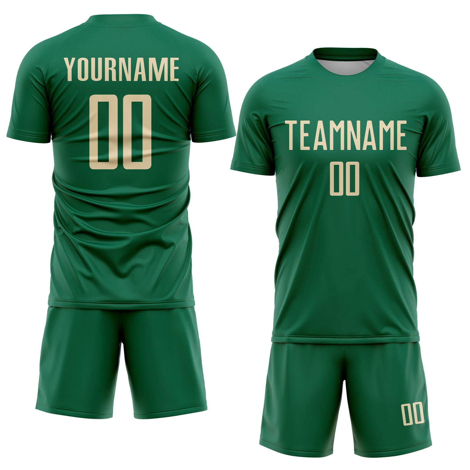 Custom Kelly Green Cream Sublimation Soccer Uniform Jersey