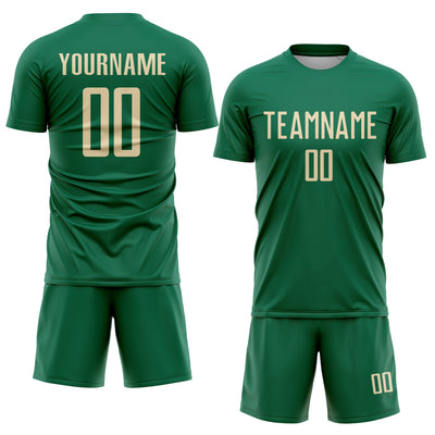 Custom Kelly Green Cream Sublimation Soccer Uniform Jersey