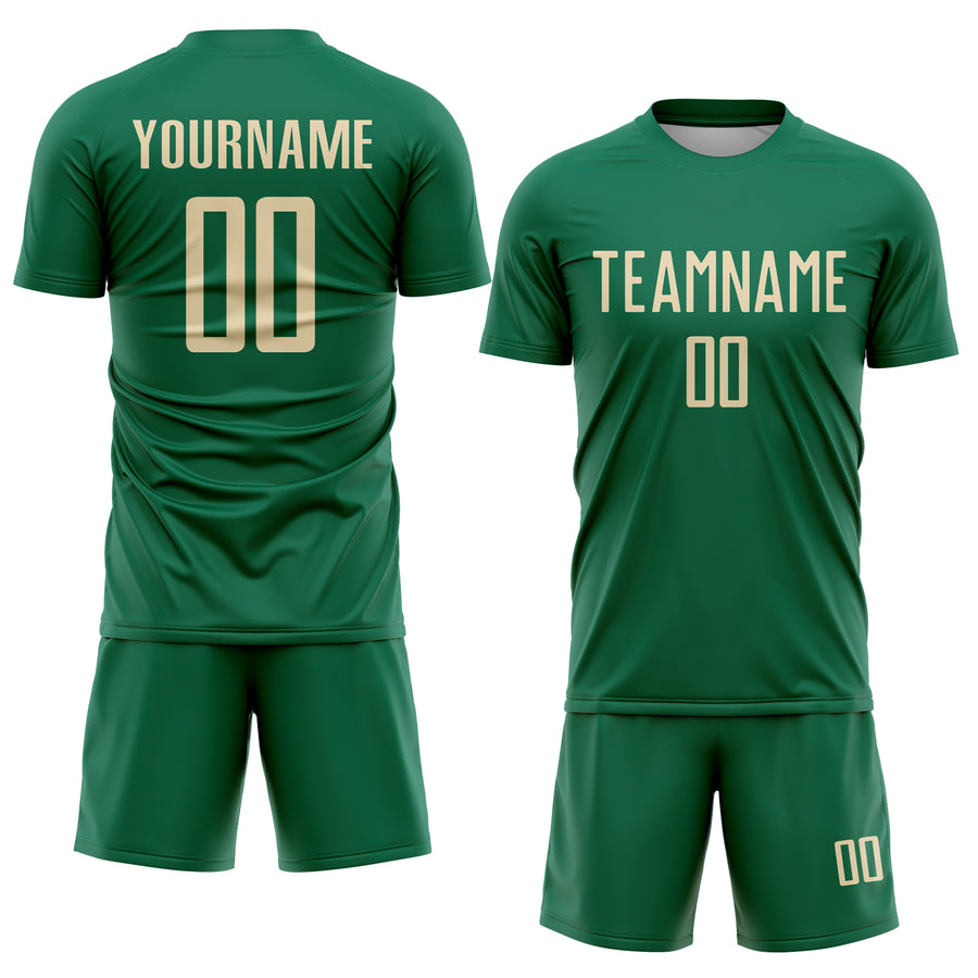 Custom Kelly Green Cream Sublimation Soccer Uniform Jersey