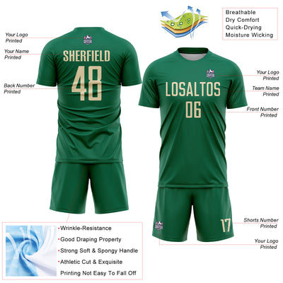 Custom Kelly Green Cream Sublimation Soccer Uniform Jersey
