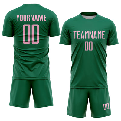 Custom Kelly Green Light Pink Sublimation Soccer Uniform Jersey