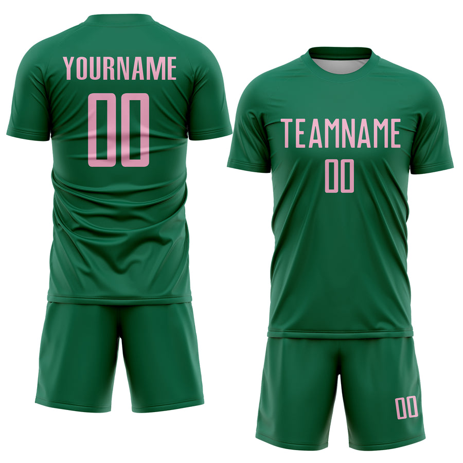 Custom Kelly Green Light Pink Sublimation Soccer Uniform Jersey