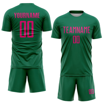 Custom Kelly Green Hot Pink Sublimation Soccer Uniform Jersey