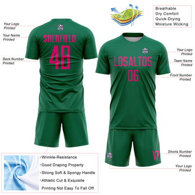 Custom Kelly Green Hot Pink Sublimation Soccer Uniform Jersey
