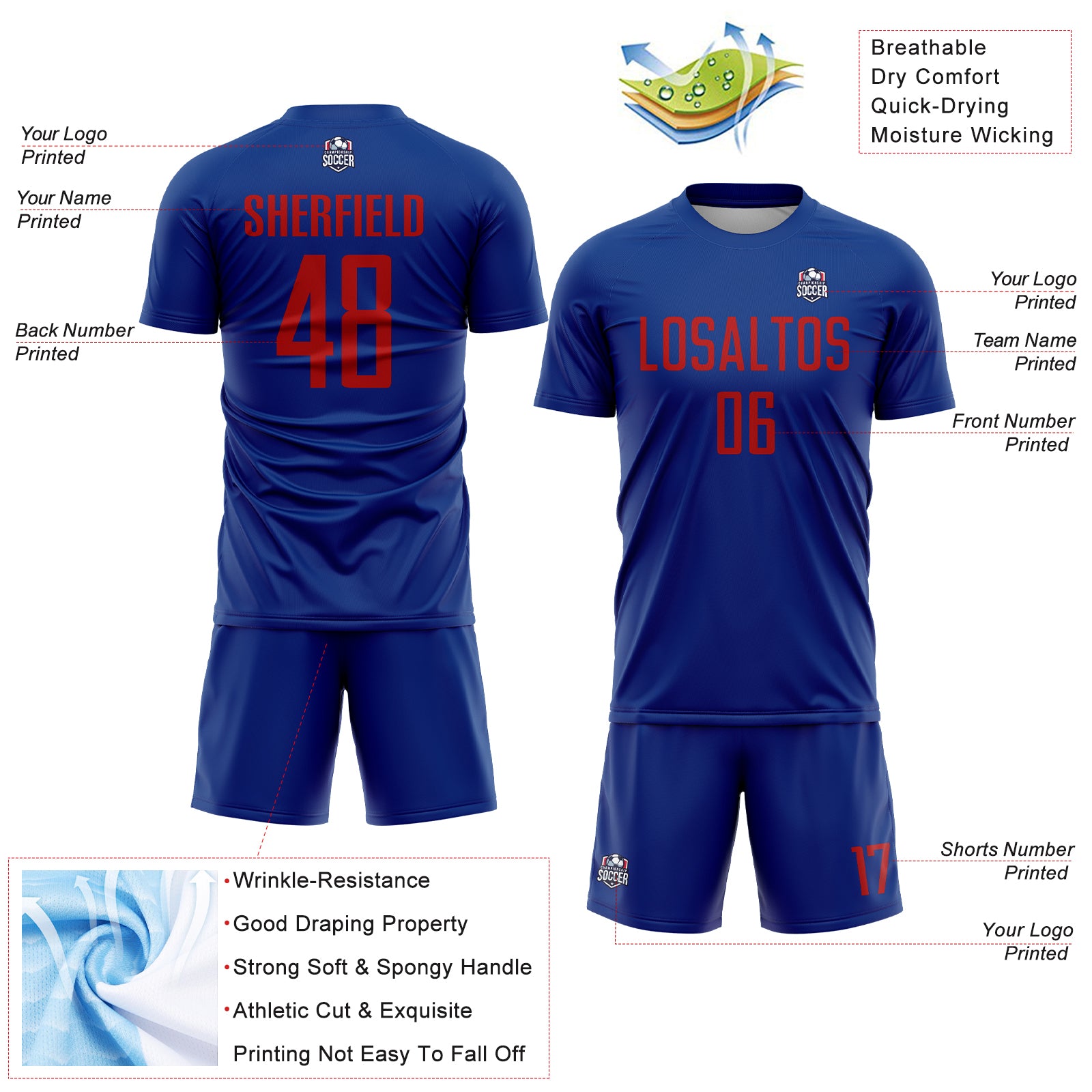 Custom Royal Red Sublimation Soccer Uniform Jersey