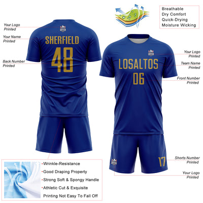 Custom Royal Old Gold Sublimation Soccer Uniform Jersey