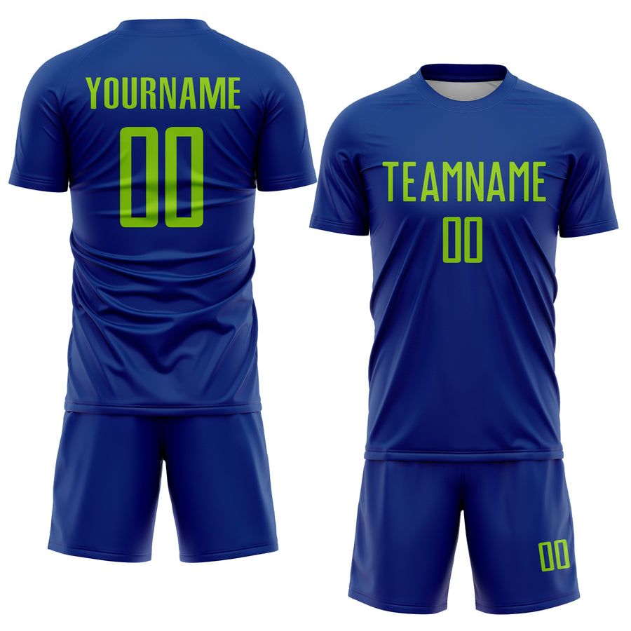 Custom Royal Neon Green Sublimation Soccer Uniform Jersey