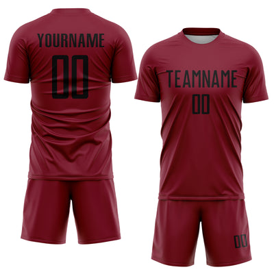 Custom Crimson Black Sublimation Soccer Uniform Jersey