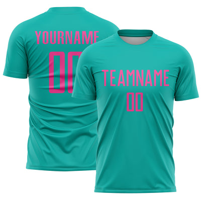 Custom Aqua Pink Sublimation Soccer Uniform Jersey
