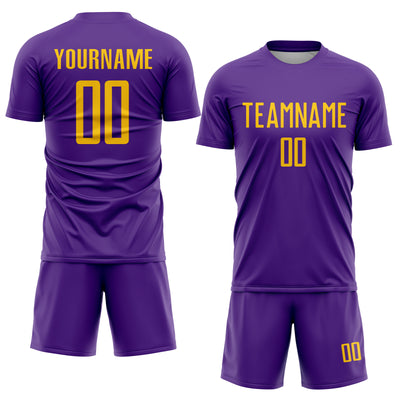 Custom Purple Gold Sublimation Soccer Uniform Jersey