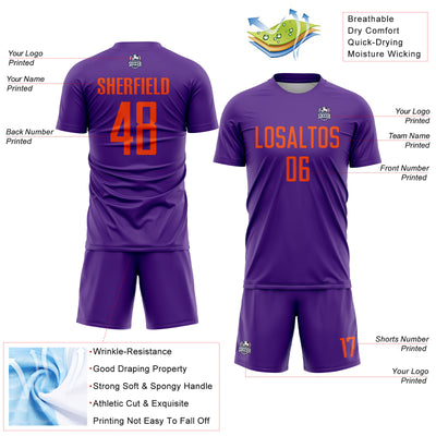 Custom Purple Orange Sublimation Soccer Uniform Jersey