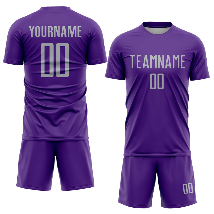 Custom Purple Gray Sublimation Soccer Uniform Jersey