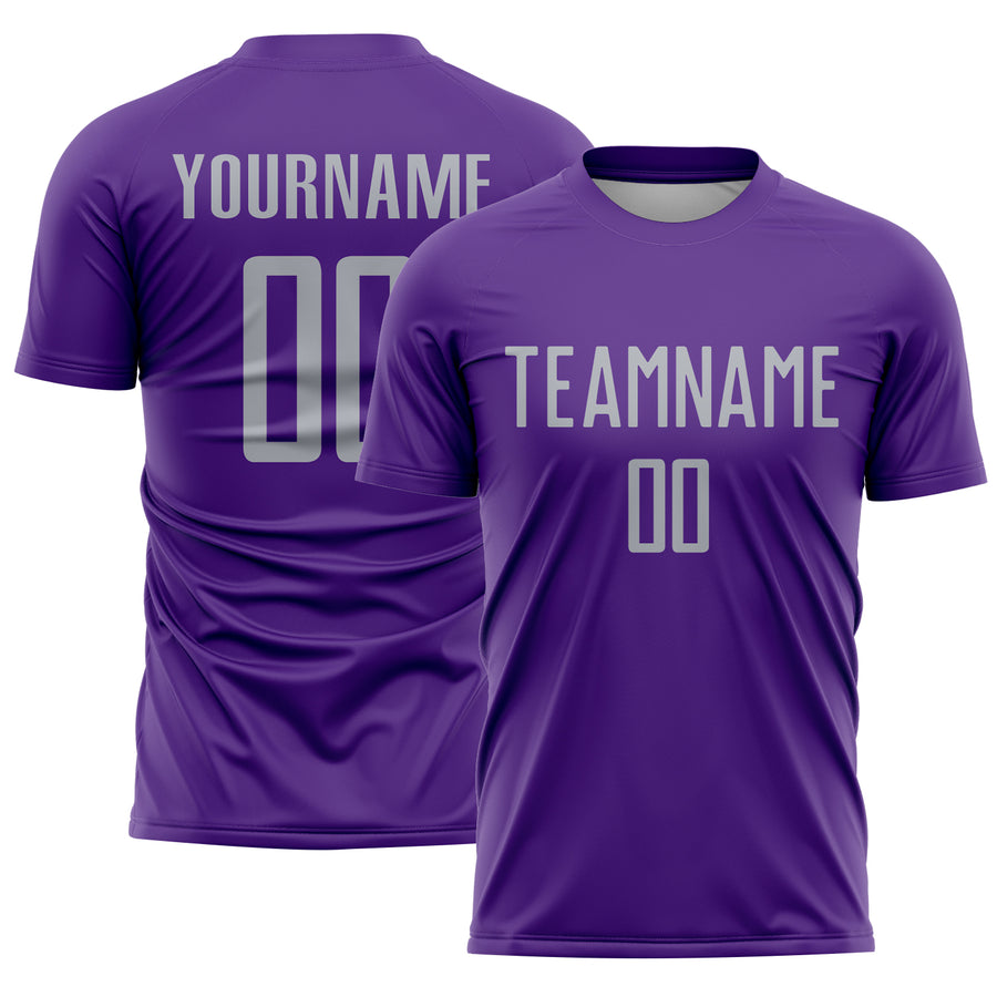 Custom Purple Gray Sublimation Soccer Uniform Jersey