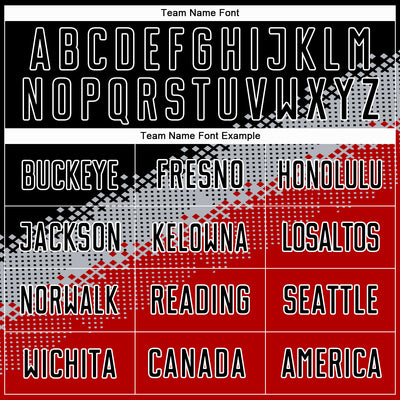 Custom Black Gray-Red Gradient Geometric Shape Sublimation Soccer Uniform Jersey