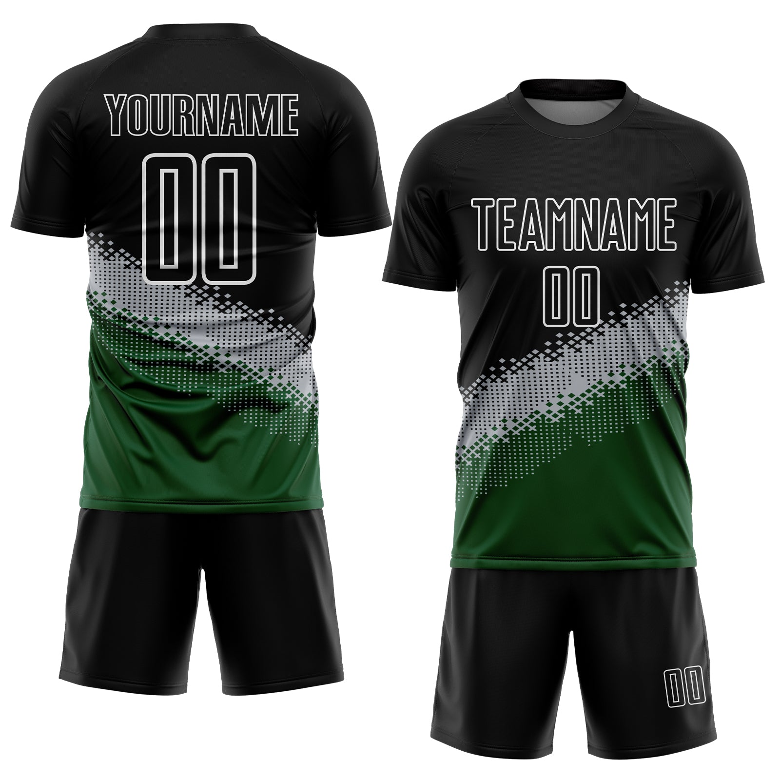 Custom Black Gray-Green Gradient Geometric Shape Sublimation Soccer Uniform Jersey