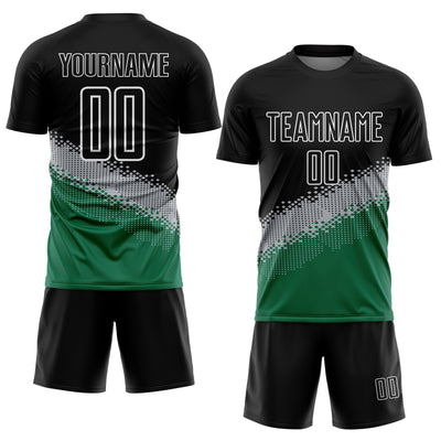 Custom Black Gray-Kelly Green Gradient Geometric Shape Sublimation Soccer Uniform Jersey