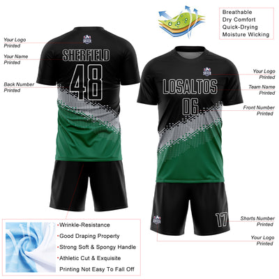 Custom Black Gray-Kelly Green Gradient Geometric Shape Sublimation Soccer Uniform Jersey