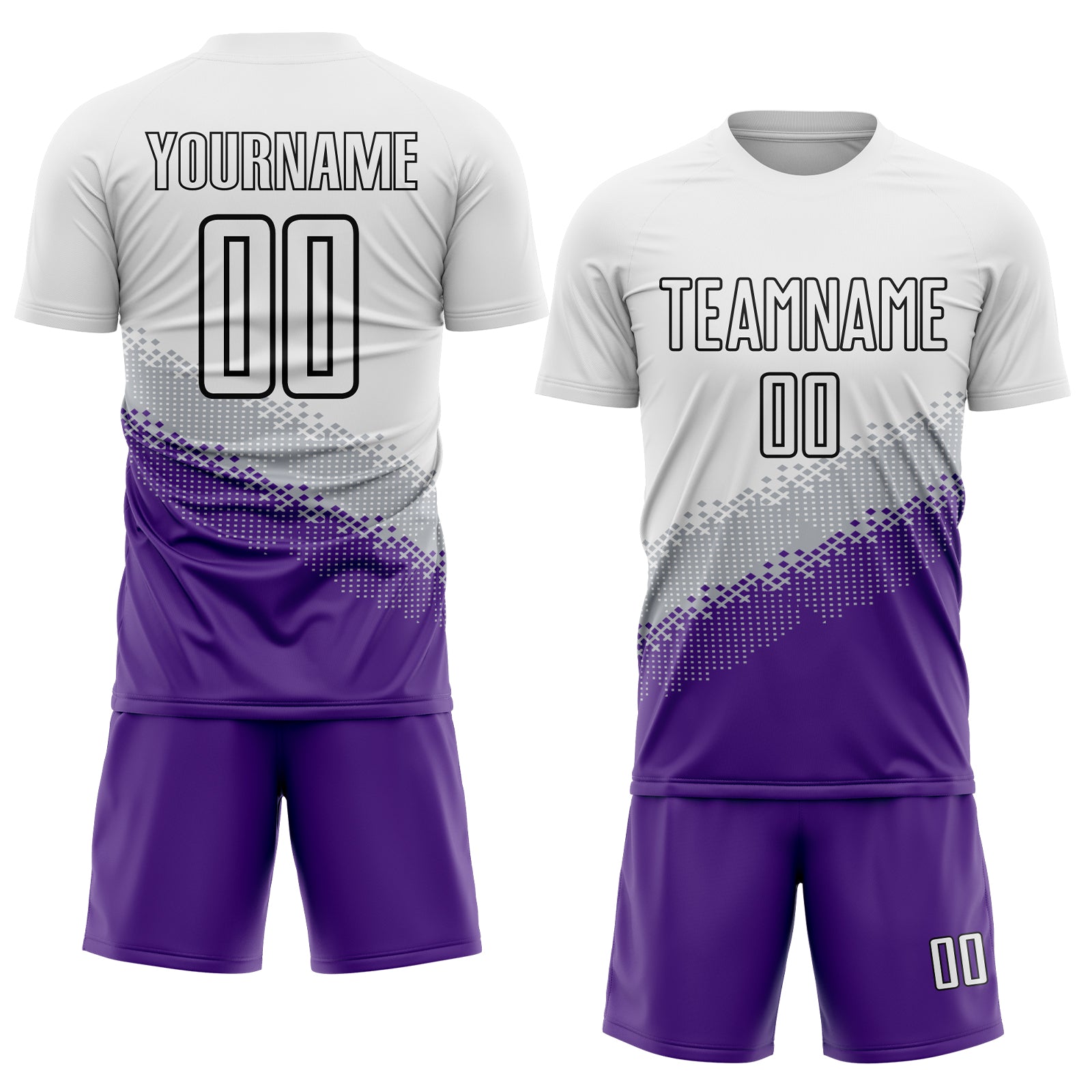 Custom White Gray Purple-Black Gradient Geometric Shape Sublimation Soccer Uniform Jersey