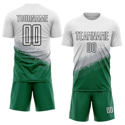 Custom White Gray Kelly Green-Black Gradient Geometric Shape Sublimation Soccer Uniform Jersey
