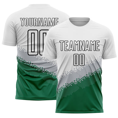 Custom White Gray Kelly Green-Black Gradient Geometric Shape Sublimation Soccer Uniform Jersey