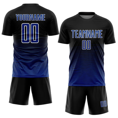 Custom Black Royal-White Gradient Line Sublimation Soccer Uniform Jersey