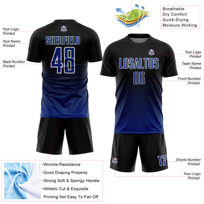 Custom Black Royal-White Gradient Line Sublimation Soccer Uniform Jersey