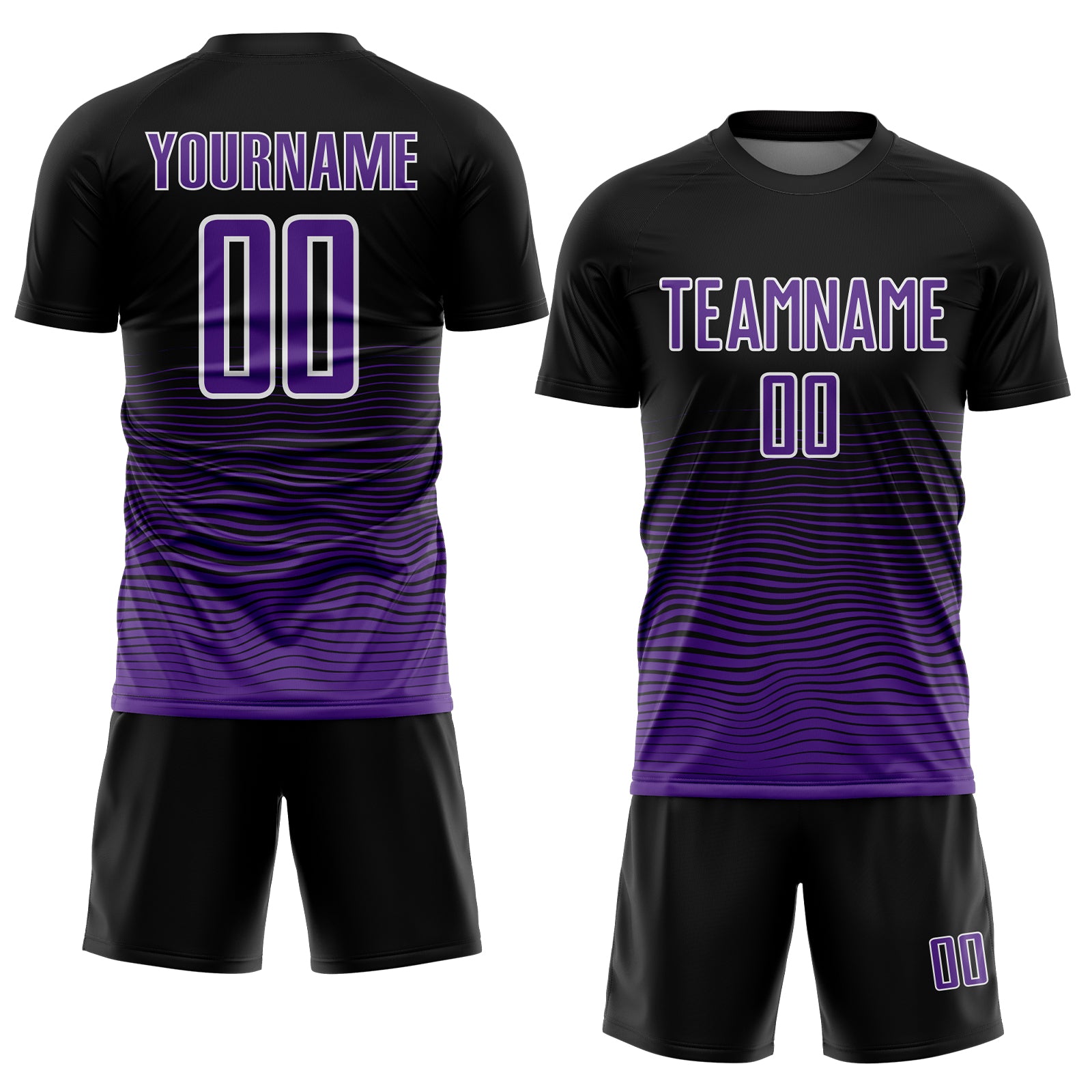 Custom Black Purple-White Gradient Line Sublimation Soccer Uniform Jersey