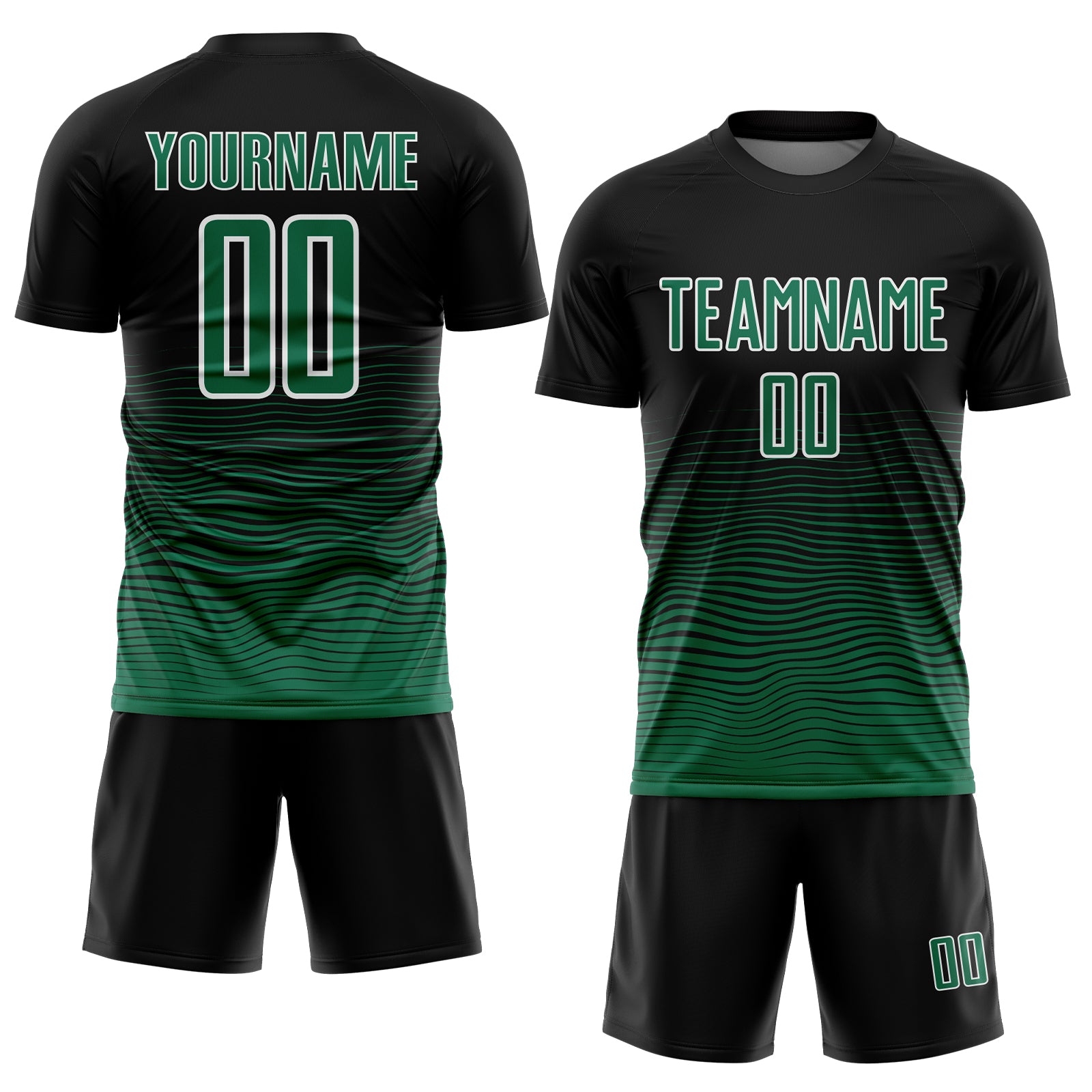Custom Black Kelly Green-White Gradient Line Sublimation Soccer Uniform Jersey