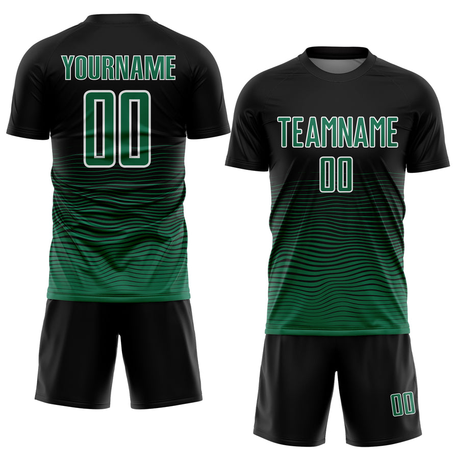 Custom Black Kelly Green-White Gradient Line Sublimation Soccer Uniform Jersey