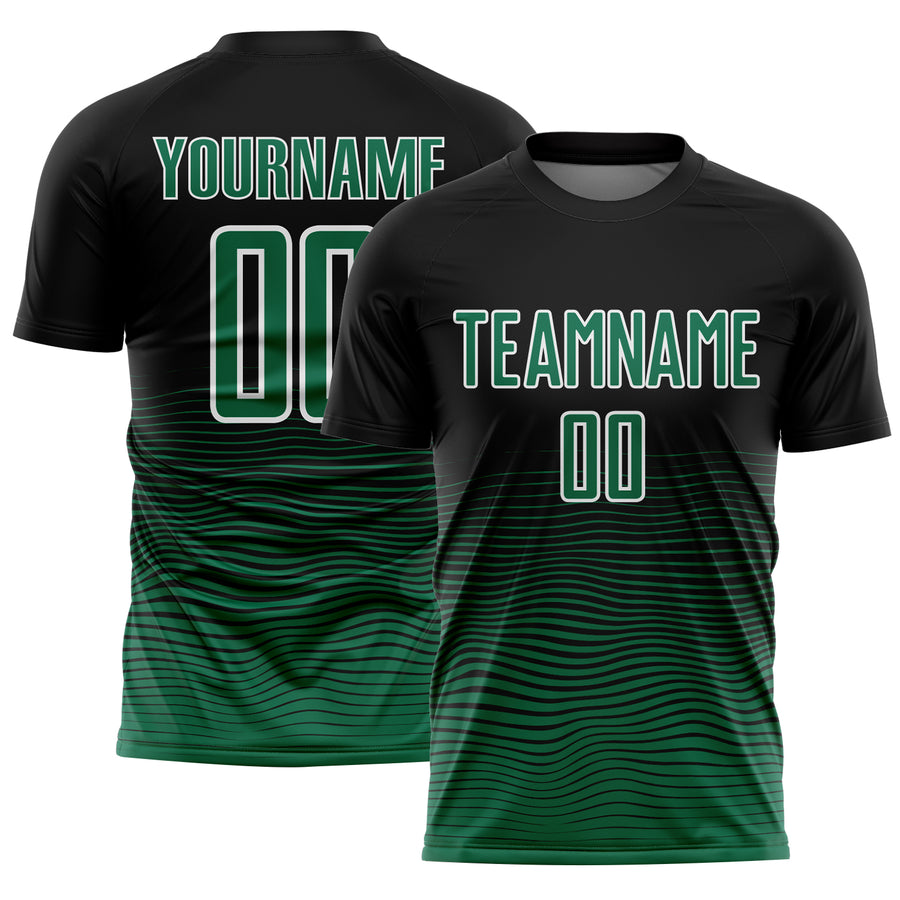 Custom Black Kelly Green-White Gradient Line Sublimation Soccer Uniform Jersey