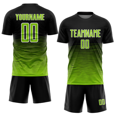 Custom Black Neon Green-White Gradient Line Sublimation Soccer Uniform Jersey