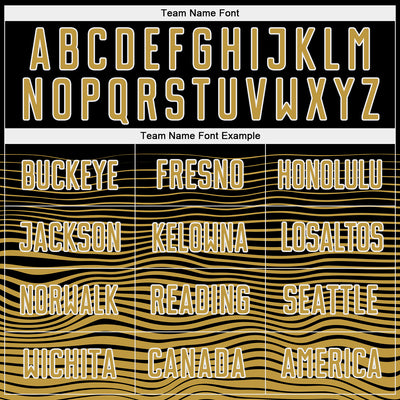 Custom Black Old Gold-White Gradient Line Sublimation Soccer Uniform Jersey