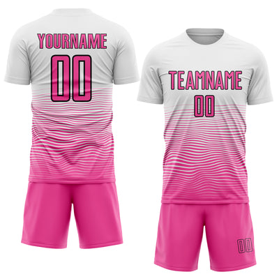 Custom White Pink-Black Gradient Line Sublimation Soccer Uniform Jersey